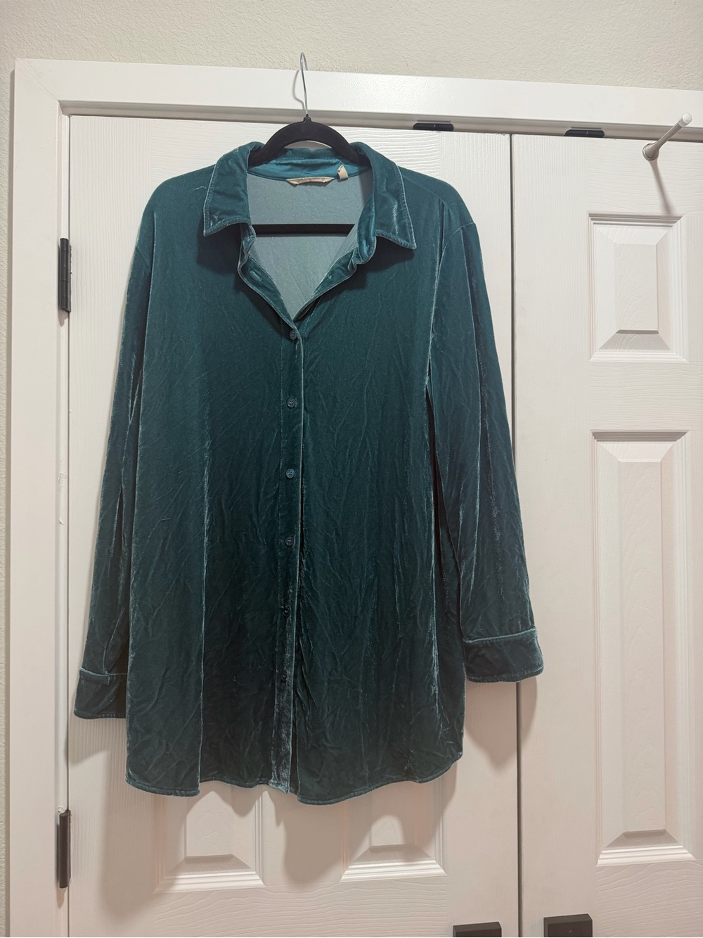 Soft Surroundings Teal Velvet Button-Up Tunic XL